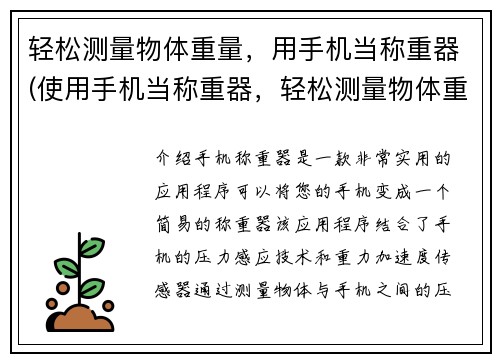 轻松测量物体重量，用手机当称重器(使用手机当称重器，轻松测量物体重量)